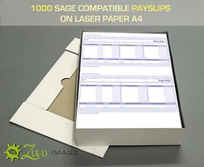 1000 SAGE COMPATIBLE PAYSLIPS ON LASER PAPER A4 210x297mm 2up 068025/SGE010/SE95