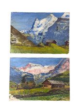Tableau ancien  Chalet  Cervin  Les Alpes Montagne  Paysage SENNELIER