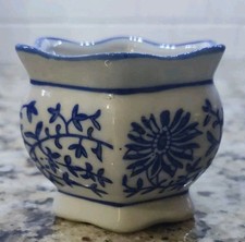 Cobalt Blue & White Floral Porcelain Succulent Planter 2.25" x 3" Mini Jardinier