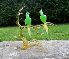 SUJET EN VERRE - 2 PERRUCHES