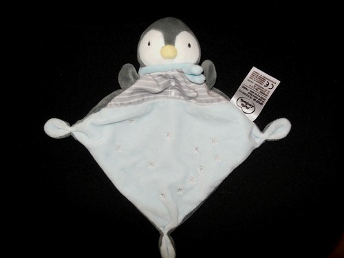 Doudou plat pingouin gris - gris, bleu