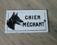 Ancienne Plaque Fonte émaillée CHIEN MECHANT