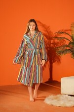Multicolor Cotton Robe for Women – Hooded Bathrobe with Zigzag Stripes