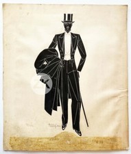 FASHION men FASHION men's tuxedo hat M. HEMJIC art deco dandy DRAWING 1920s