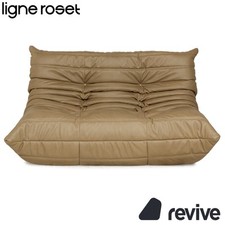 Ligne Roset Togo Cuir Végétalien Canapé Deux Places Olive Khaki Rembourrage