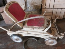 471 - Antique Toy - Metal Stroller - Off White and Red
