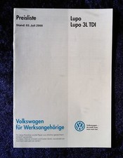 VW LUPO and Lupo 3 L TDI price list from 03.07.2000 for factory employees