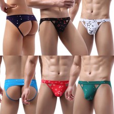 Men's G-string Jockstrap Sexy Thongs Printed Cotton Male Underwear Homme Wear