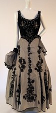 1940’S BEADED VELVET COSTUME DRESS W BELL SILK DE CHINE WRISTLETS