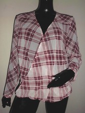 CHEMISIER EFFET CACHE COEUR FEMME BLANC/BORDEAUX A CARREAUX MARQUE WE T.L/XL
