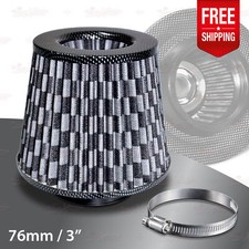 UNIVERSAL 3” 76mm AIR INTAKE RACING Clamp-On Washable FILTER Tapered Cone BLACK