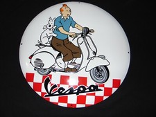 plaque émaillées  rééditions   50 cm bomber tintin vespa