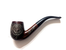 Pipe bruyère KING gravée – style oriental – tuyau courbe – vintage – bon état
