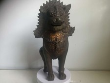 Antique Foo Dog Lion Singha Temple Bronze  Asian  10.5 "  Statues  " FREE SHIP "