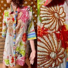 COLORI di MARE BEADED Tropical CORAL Print TUNIC Shirtwaist DRESS From CAPRI L