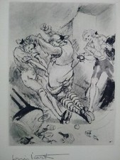 Rare Louis Icart gravure signée scène de duel curiosa scène galante parfait état