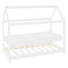 Lit d'enfant +matelas cadre de lit et sommier à lattes en bois blanc 70x140 cm