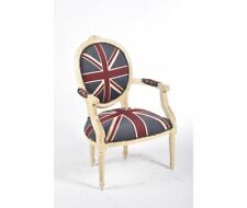 Fauteuil Chaise en Bois Lacquée Dossier Ovale Drapeau Anglais Baroque