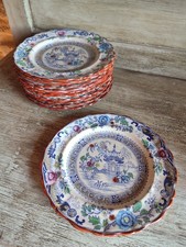  Lot of 11 Creil & Montereau Terre de Fer dessert plates decor JAPAN N°688