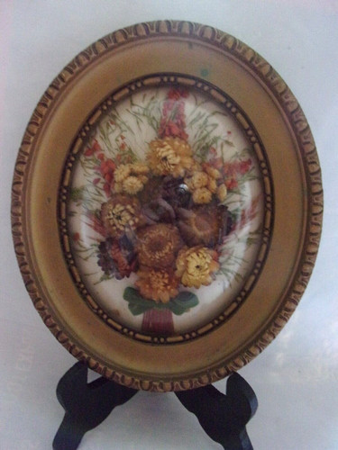 Cadre doré oval décor fleurs - cadre,