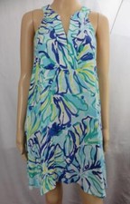 Lilly Pulitzer Archelle Stay  Racerback Blue Floral Swing Dress V-Neck SZ XXS