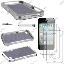 Housse Coque Etui Bumper VAPOR Gris  pour Iphone 4S 4+Mini Stylet+3 Film �cran