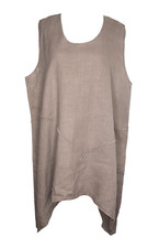 MARTINE SAMOUN XL Linen Tunic Top Lagenlook Asymmetric Taupe Brown Modernist