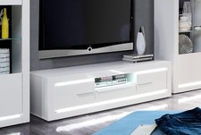 Meuble TV Bas Avec Éclairage 157Cm Blanc Brillant
