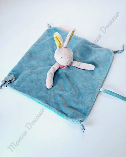 Doudou plat lapin bleu gris - doudou,