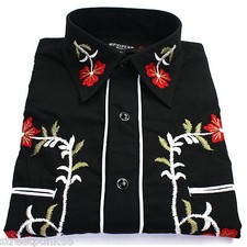 Relco Noir Rouge Vert Cowboy Western Danse en Ligne Brodé Fleur Maillot Neuf