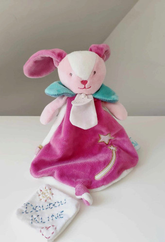 Doudou plat lapin rose - doudou, bleu