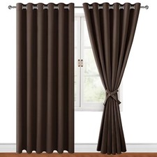 Eyelet Blackout Curtains Opaque Curtains Brown 2 Piece 228 x 228cm Wide...
