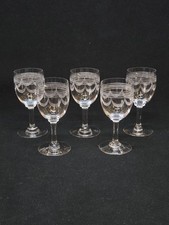 5 Antique Wine Glasses / Port Crystal Engraved Baccarat? 1900