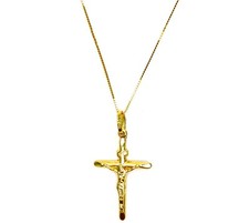 Collier Femme Or Jaune 18K (750) Chaîne Vénète Croix Christ Arrondie