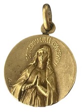Medal I Am the Immaculate Conception Grotte Lourdes FIX Gold Plated Signed A S