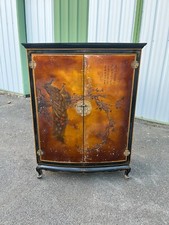 Meuble tv asiatique laquée – Décor paon et calligraphie Chinois