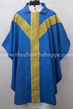 Ensemble De Chasuble Et De Stole Gothique Bleu Doublé Casel Casulla V COL R