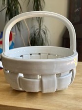 Vintage Porcelain Basket Large Weave Italy Cellar 9.5”x9” Heavy Fruit Bread Deco