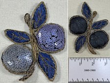 Vintage Art Deco Gold Metallic Lame Blue Embroidered Sequin Beaded Applique Trim