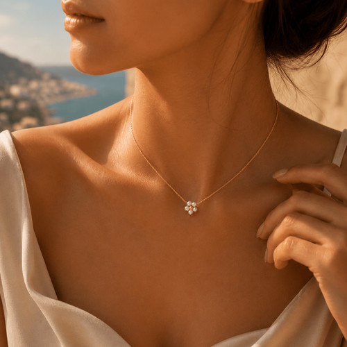 Collier fleur perlée - collier,