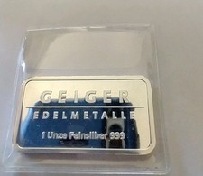 Geiger Vintage 1 Oz .999 Fine Silver Bar - Geiger Edelmetalle **