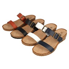 Ladies Down To Earth Mules/Sliders, Twin Straps And Adjustable Buckle: F1r2087
