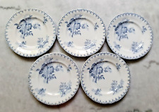 5 Assiettes à Dessert Faïence ancienne XIX ème U&C Sarreguemines Flore