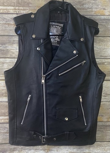 Defy black leather biker vest - leather,