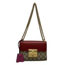 Auth GUCCI Padlock GG Small 409487 Beige Red Multi PVC Leather Shoulder Bag