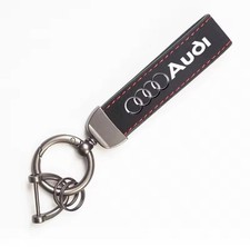 Audi Leather Keychain with Red Stitching and Logo