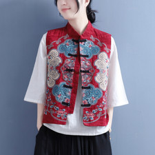 Femme Ethnique Gilet Débardeur Gilet Broderie Gilet Veste Bouton Grenouille