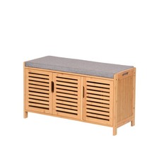 Armoire à chaussures en bambou avec banquette banc à chaussures avec 3 compar...