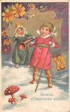 Postcard fantasy / happy new year / children with the horn of mist