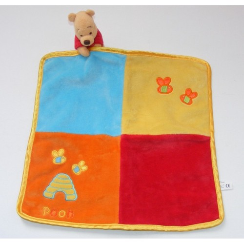 Doudou plat carré winnie bleu - plat,